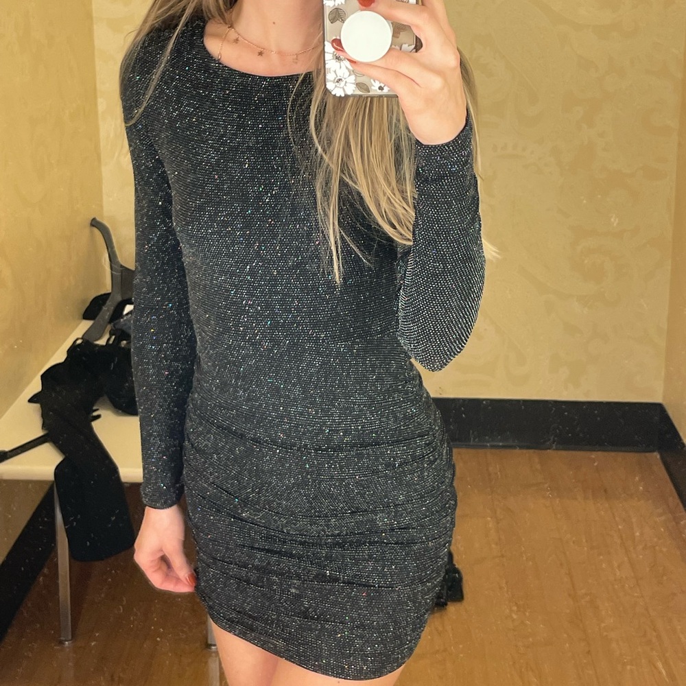 Black, sparkle, silver, long sleeve, mini dress, sequin - Picture 1 of 2
